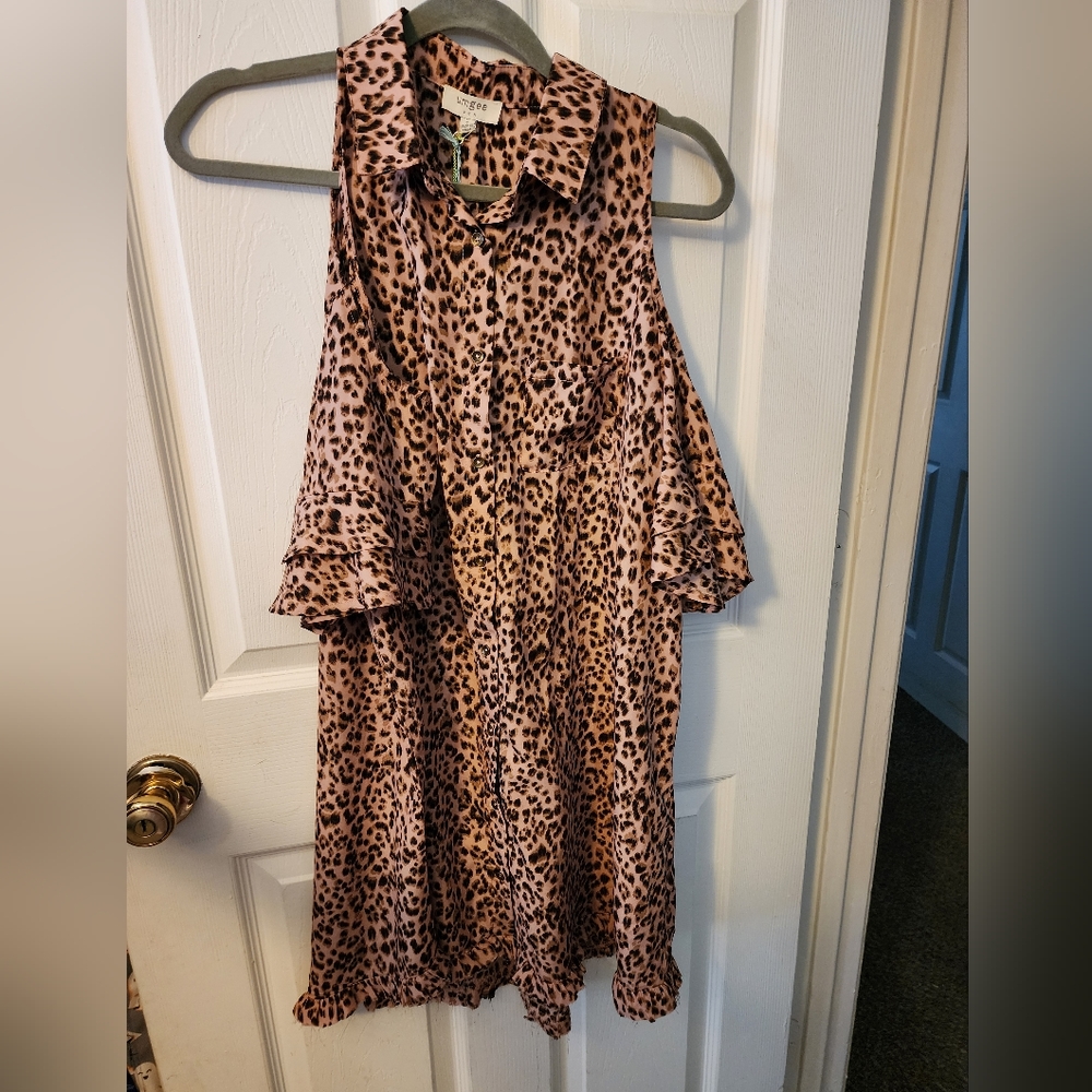 Umgee leopard cold shoulder dress